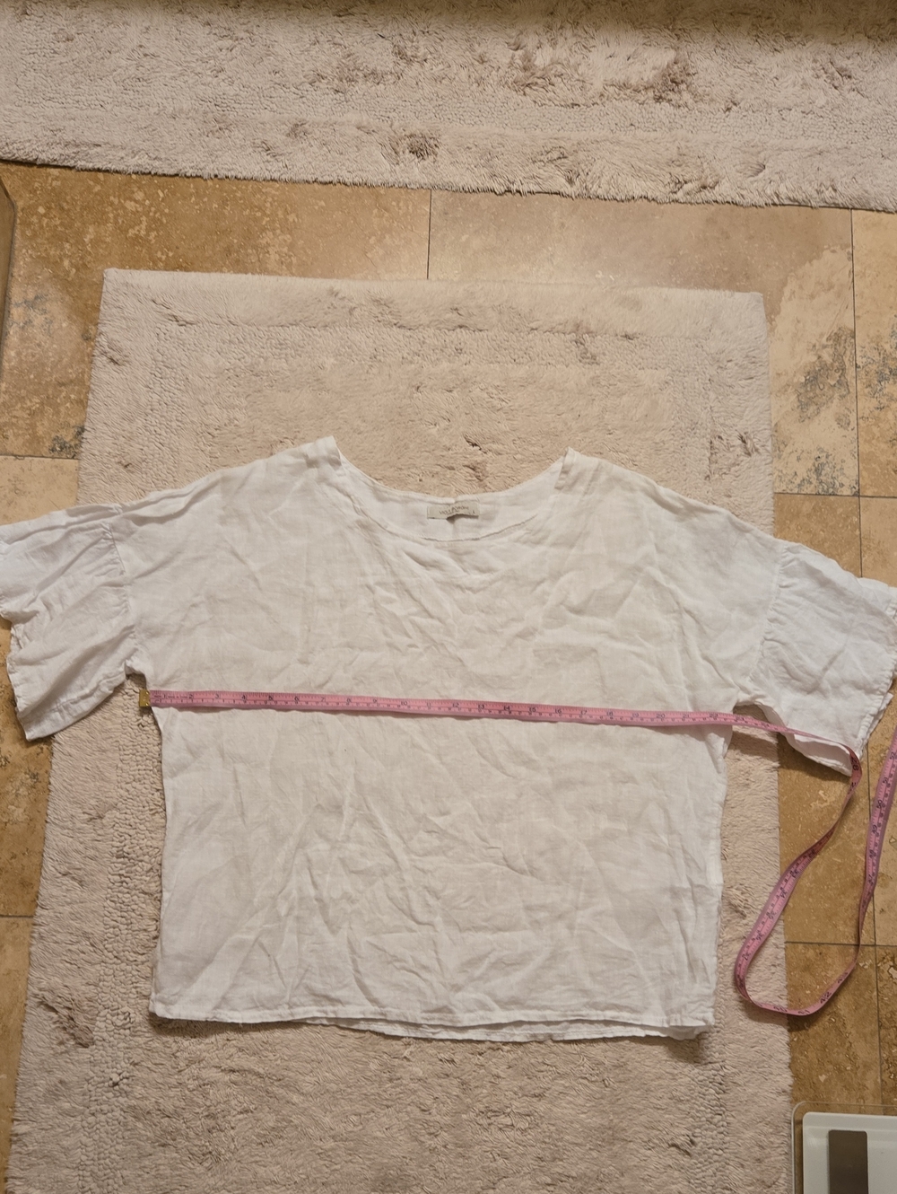 100% Linen White Butterfly Sleeve Top Size L